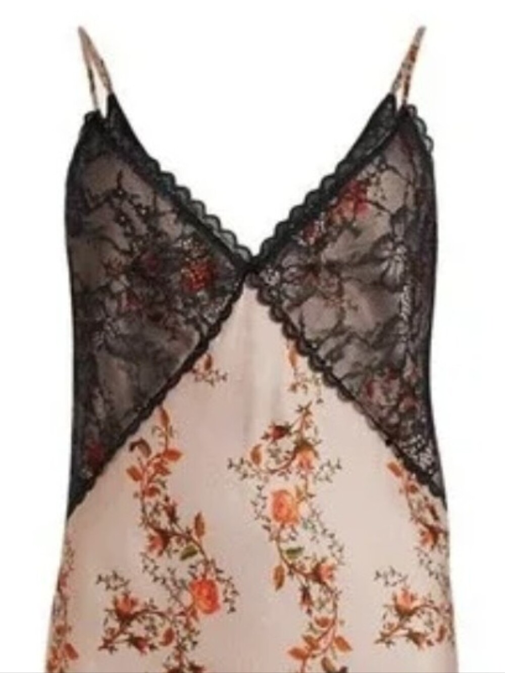 All Saints Black Lace-Trim V-Neck Slip Oto Slip Dress Brown Spaghetti Strap 10 - Picture 6 of 13